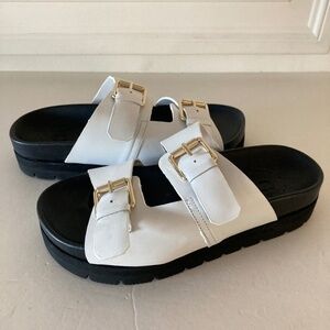 NWOT Grenson Anthropologie Flora White Leather Platform Slide Sandals Sz 6